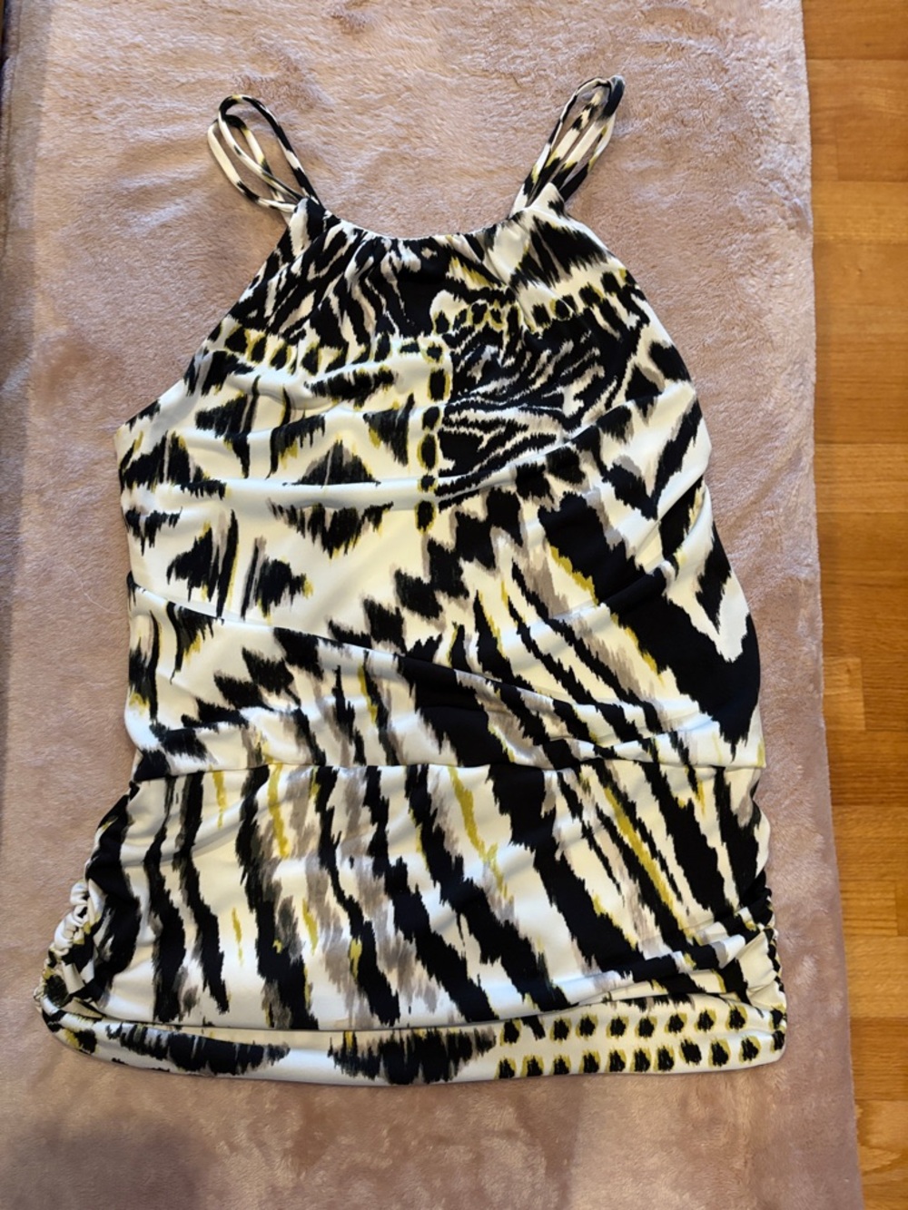White House Black Market Black, White & Yellow Patterned Camisole